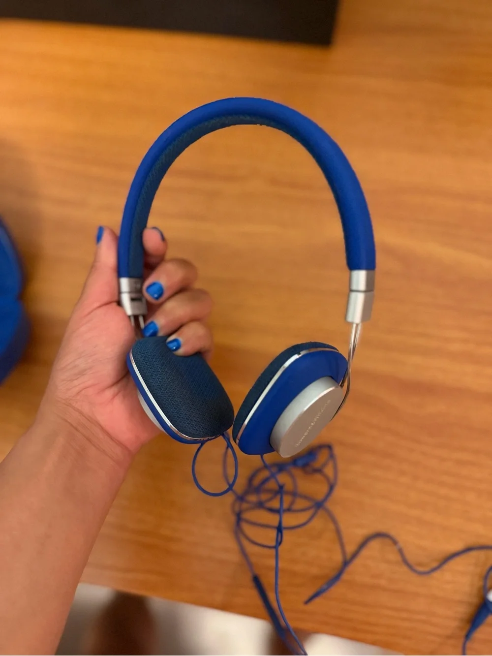 Bowers & Wilkins Blue On-Ear Headphones with Silver Accents